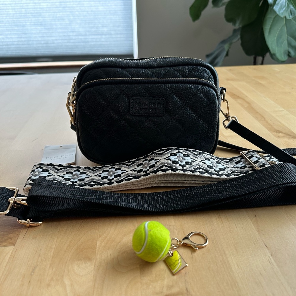 Pom Pom London Black Quilted Crossbody Bag